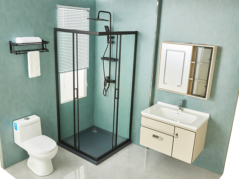 Imfhálú Cith Sleamhnáin SQ, Gloine Tempered Clear, Próifíl Alúmanam Dubh, Láimhseáil Poill Dúbailte, Le Tráidire Imfhálú Cith Sleamhnáin SQ, Gloine Tempered Clear, Próifíl Alúmanam Dubh, Láimhseáil Poill Dúbailte, Le Tráidire