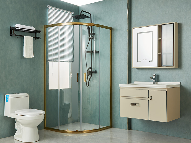 Imfhálú Cith Sleamhnáin SE, Gloine Tempered Clear, Próifíl Óir Alúmanam, Láimhseáil Poill Dúbailte, Gan Tráidire Imfhálú Cith Sleamhnáin SE, Gloine Tempered Clear, Próifíl Óir Alúmanam, Láimhseáil Poill Dúbailte, Gan Tráidire