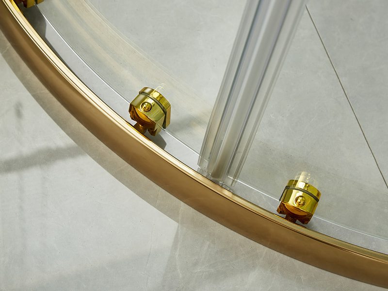 Imfhálú Cith Sleamhnáin SE, Gloine Tempered Clear, Próifíl Óir Alúmanam, Láimhseáil Poill Dúbailte, Gan Tráidire Imfhálú Cith Sleamhnáin SE, Gloine Tempered Clear, Próifíl Óir Alúmanam, Láimhseáil Poill Dúbailte, Gan Tráidire