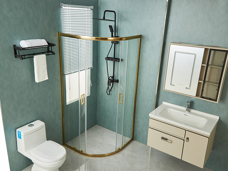 Imfhálú Cith Sleamhnáin SE, Gloine Tempered Clear, Próifíl Óir Alúmanam, Láimhseáil Poill Dúbailte, Gan Tráidire Imfhálú Cith Sleamhnáin SE, Gloine Tempered Clear, Próifíl Óir Alúmanam, Láimhseáil Poill Dúbailte, Gan Tráidire