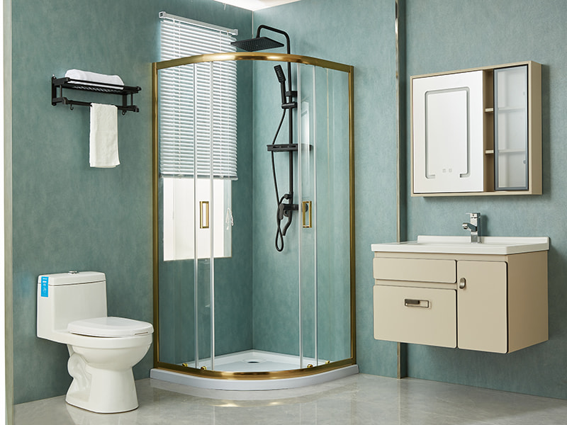 Imfhálú Cith Sleamhnáin SE, Gloine Tempered Clear, Próifíl Óir Alúmanam, Láimhseáil Poill Dúbailte, Gan Tráidire Imfhálú Cith Sleamhnáin SE, Gloine Tempered Clear, Próifíl Óir Alúmanam, Láimhseáil Poill Dúbailte, Gan Tráidire