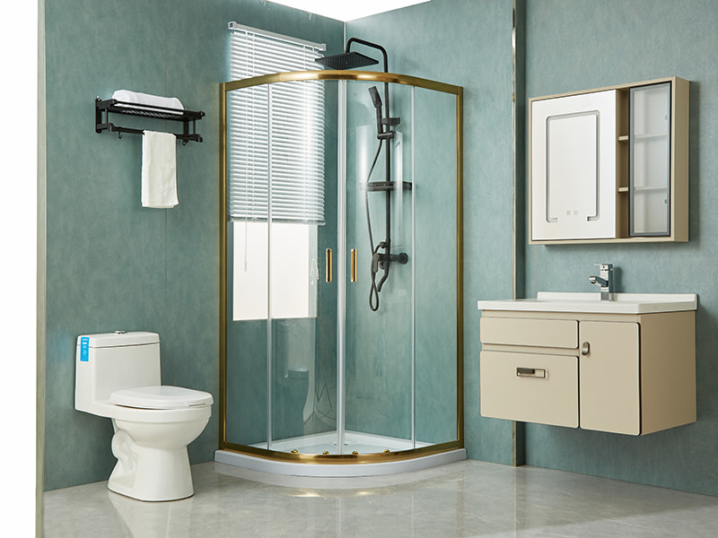 Imfhálú Cith Sleamhnáin SE, Gloine Tempered Clear, Próifíl Óir Alúmanam, Láimhseáil Poill Dúbailte, Gan Tráidire Imfhálú Cith Sleamhnáin SE, Gloine Tempered Clear, Próifíl Óir Alúmanam, Láimhseáil Poill Dúbailte, Gan Tráidire